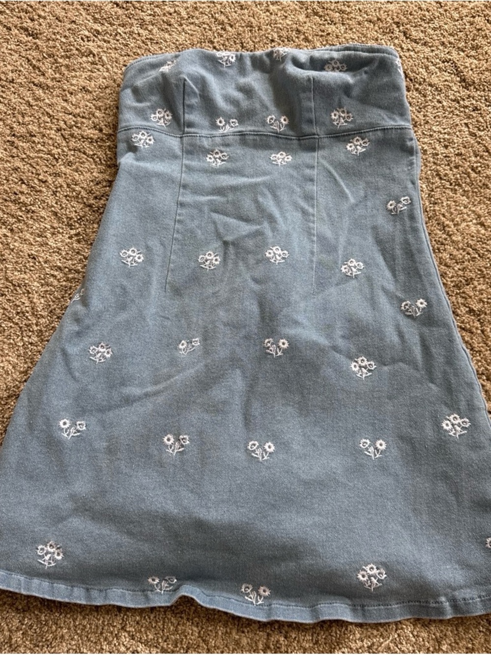 SHEIN Dusty Blue Strapless Embroidered Floral A-Line Dress